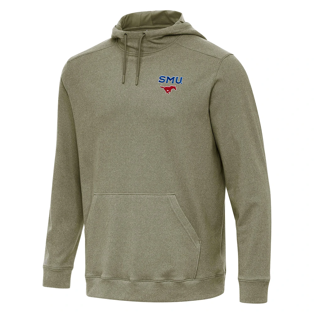 Men's Antigua Heather Olive SMU Mustangs Cloud Pullover Hoodie