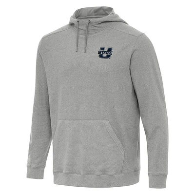 Men's Antigua Heather Gray Utah State Aggies Cloud Pullover Hoodie