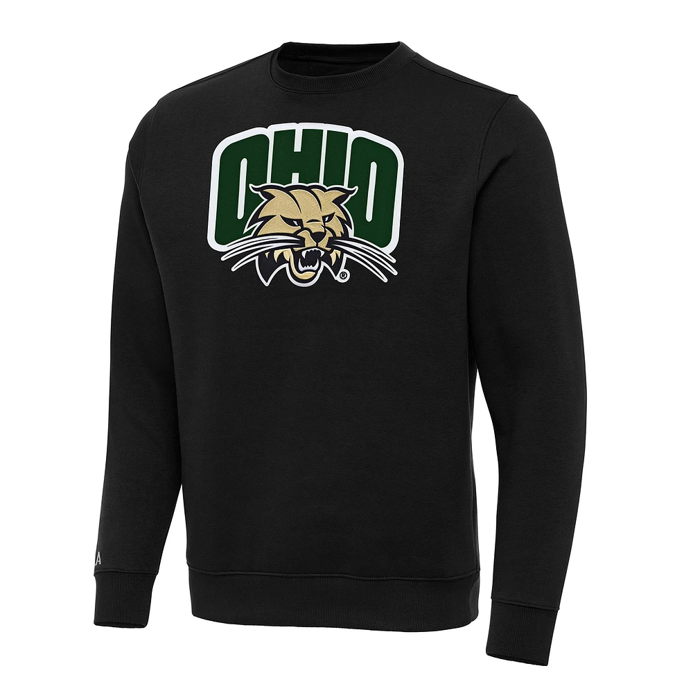 Men's Antigua Black Ohio Bobcats Big & Tall Victory Pullover Sweatshirt
