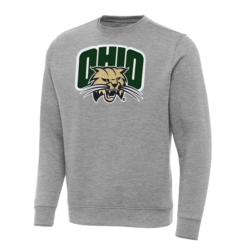 Men's Antigua Heather Gray Ohio Bobcats Big & Tall Victory Pullover Sweatshirt