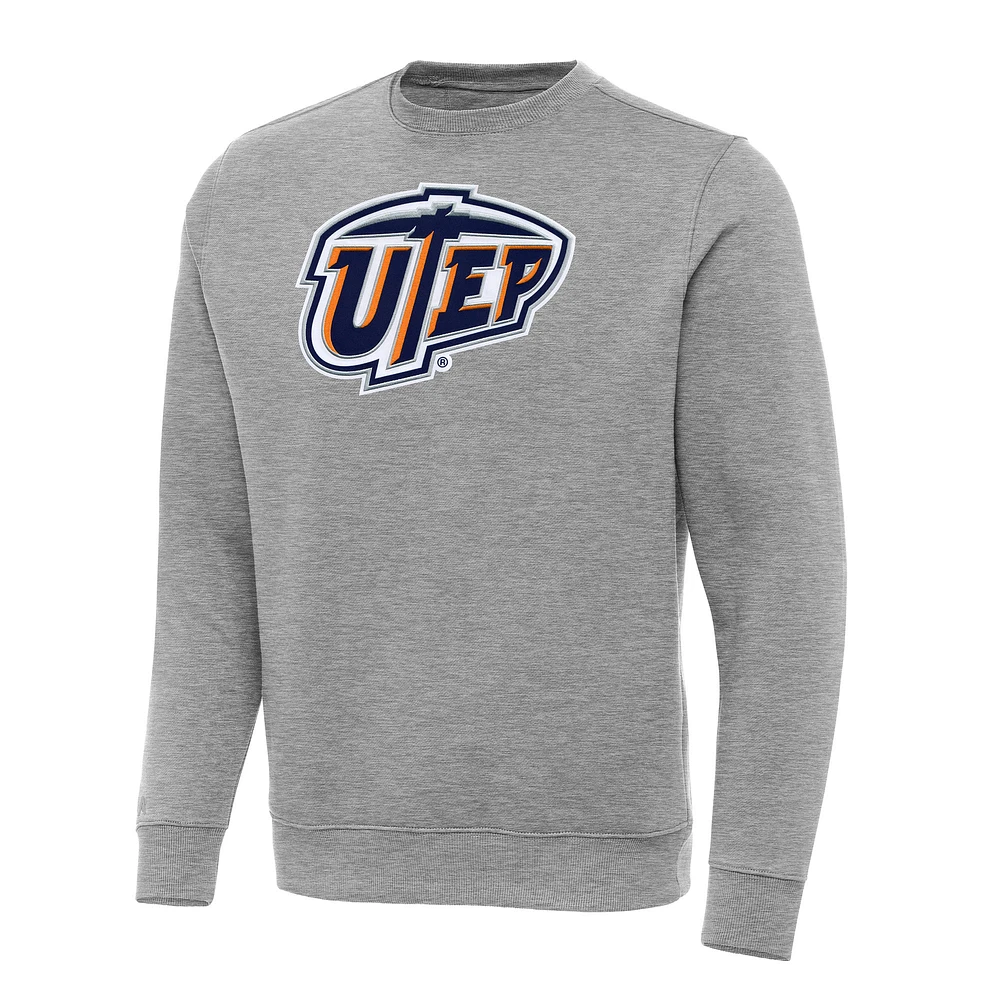 Men's Antigua Heather Gray UTEP Miners Big & Tall Victory Pullover Sweatshirt