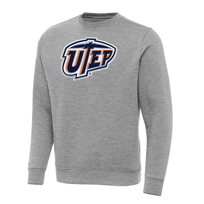Men's Antigua Heather Gray UTEP Miners Big & Tall Victory Pullover Sweatshirt