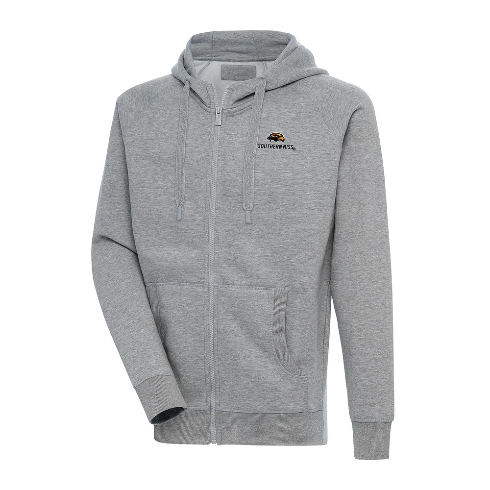 Men's Antigua Heather Gray Southern Miss Golden Eagles Big & Tall Victory Full-Zip Hoodie Jacket