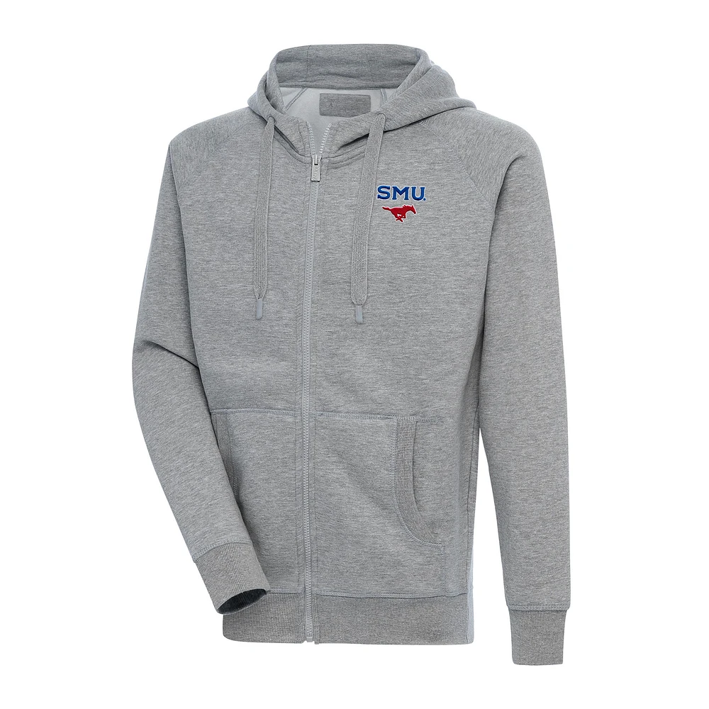 Men's Antigua Heather Gray SMU Mustangs Big & Tall Victory Full-Zip Hoodie Jacket