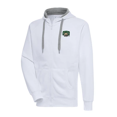 Men's Antigua White Ohio Bobcats Big & Tall Victory Full-Zip Hoodie Jacket