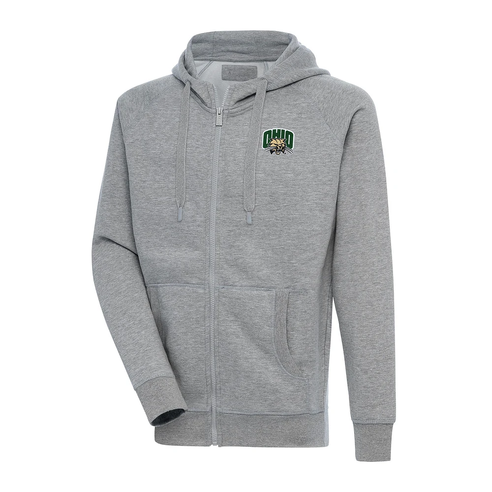 Men's Antigua Heather Gray Ohio Bobcats Big & Tall Victory Full-Zip Hoodie Jacket