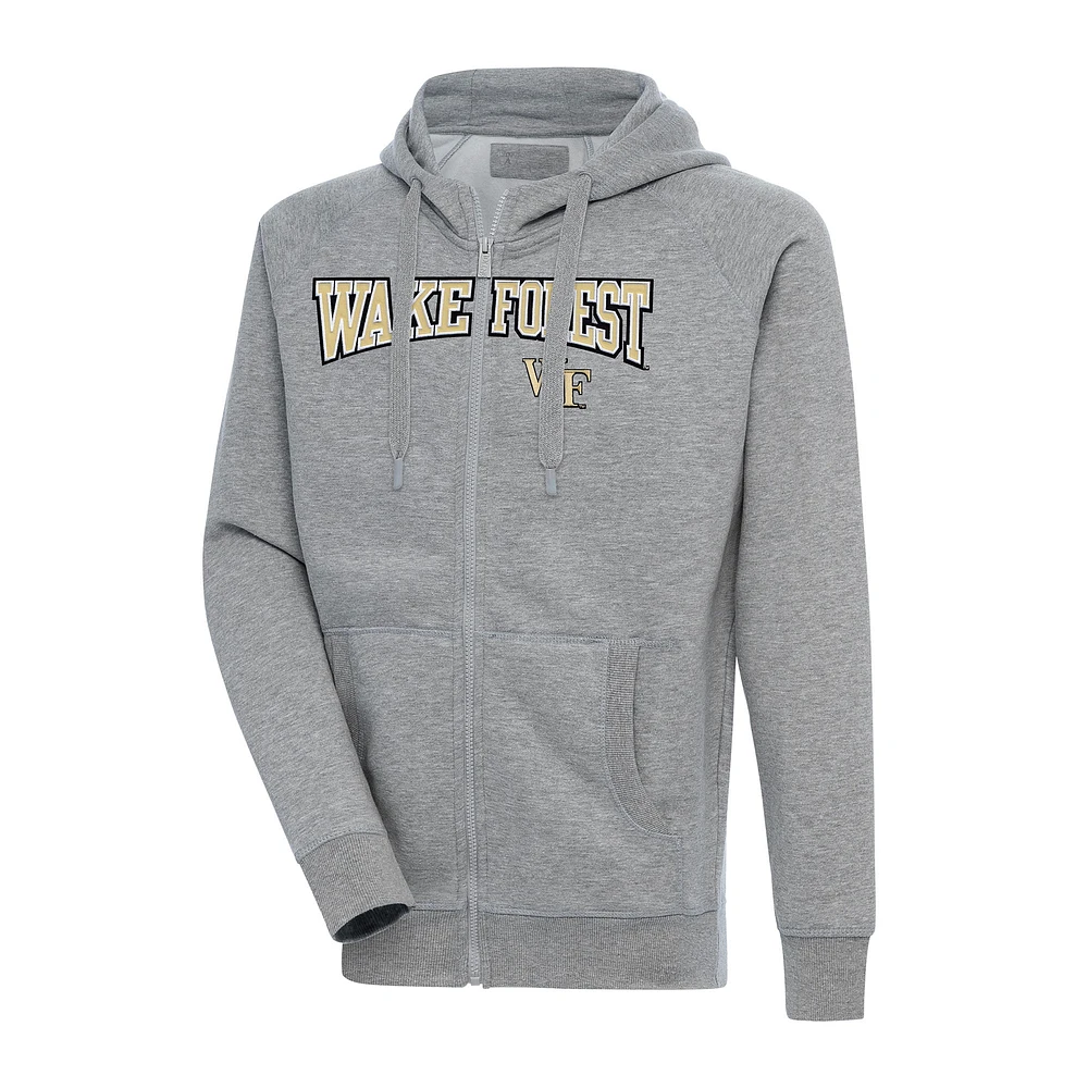 Men's Antigua Heather Gray Wake Forest Demon Deacons Big & Tall Victory Raglan Full-Zip Hoodie Jacket