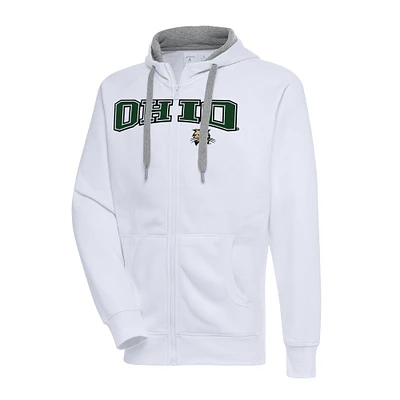 Men's Antigua White Ohio Bobcats Big & Tall Victory Raglan Full-Zip Hoodie Jacket