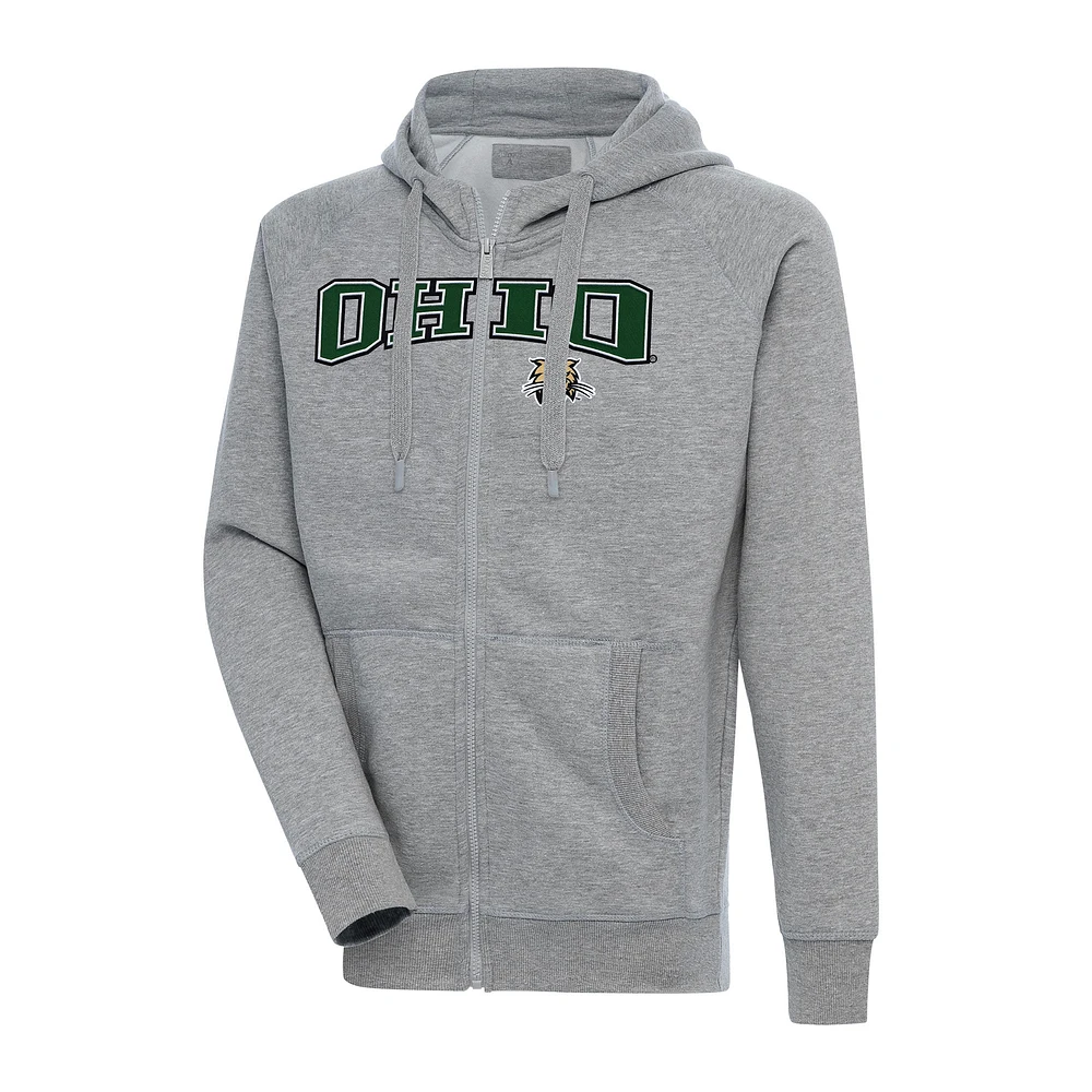 Men's Antigua Heather Gray Ohio Bobcats Big & Tall Victory Raglan Full-Zip Hoodie Jacket