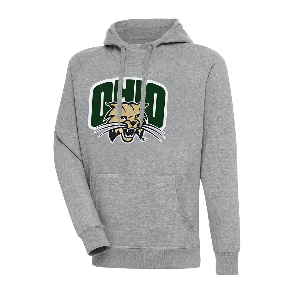 Men's Antigua Heather Gray Ohio Bobcats Big & Tall Victory Pullover Hoodie