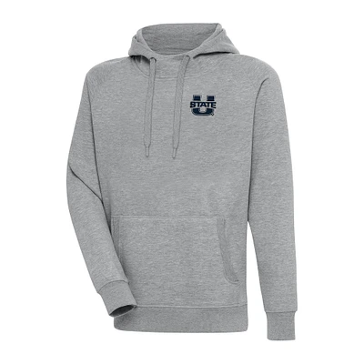 Men's Antigua Heather Gray Utah State Aggies Big & Tall Victory Raglan Pullover Hoodie