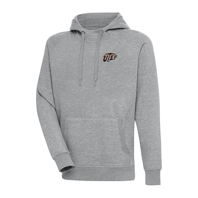 Men's Antigua Heather Gray UTEP Miners Big & Tall Victory Raglan Pullover Hoodie