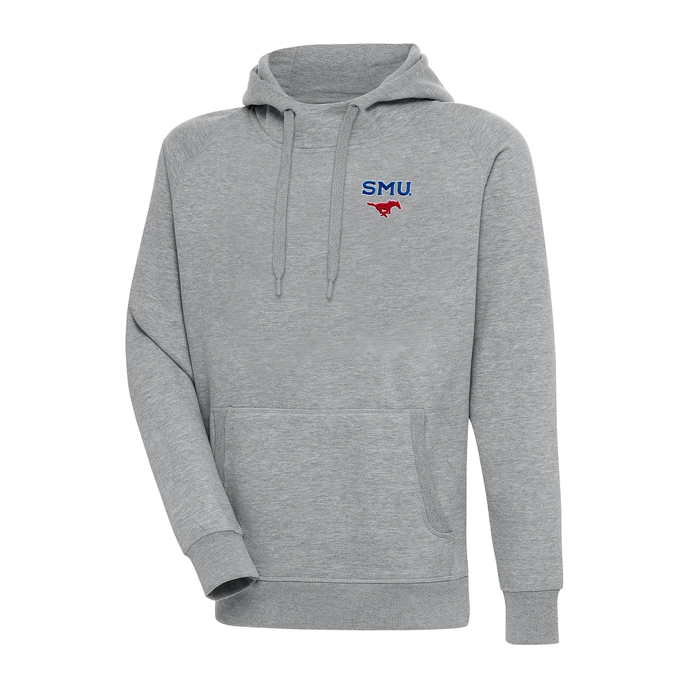 Men's Antigua Heather Gray SMU Mustangs Big & Tall Victory Raglan Pullover Hoodie
