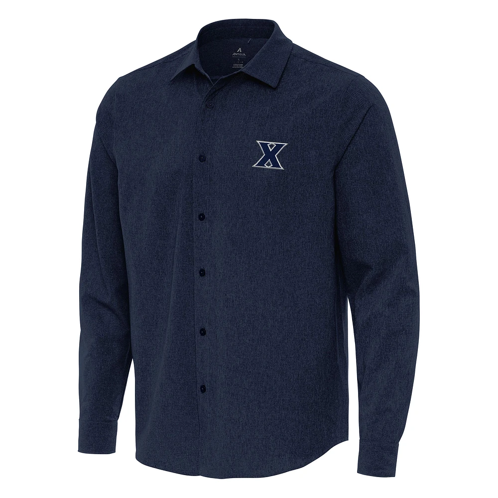 Men's Antigua Navy Xavier Musketeers Exposure Woven Long Sleeve Full-Button Shirt