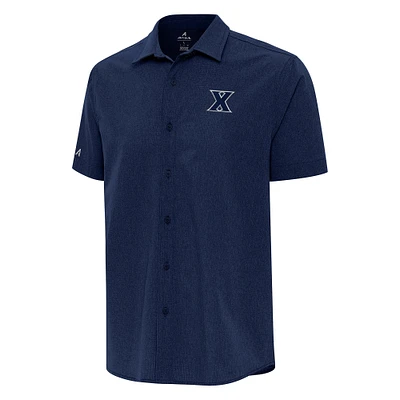 Men's Antigua Navy Xavier Musketeers Activate Woven Short Sleeve Button-Up Shirt