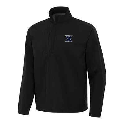 Men's Antigua Black Xavier Musketeers Brisk Quarter-Zip Windbreaker