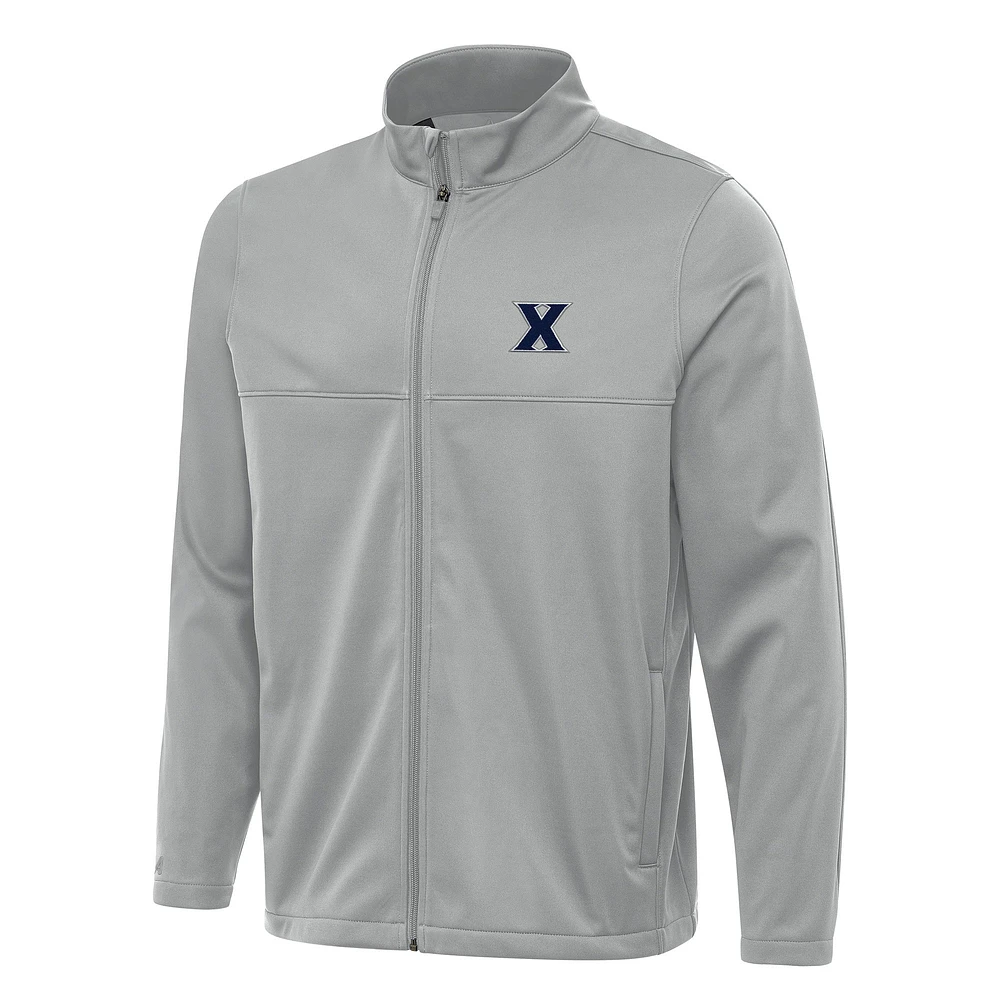 Men's Antigua Gray Xavier Musketeers Links 2 Full-Zip Golf Jacket