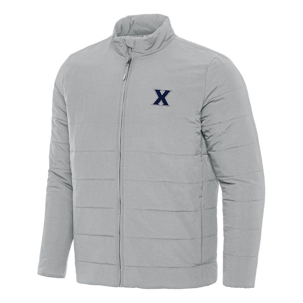 Men's Antigua Gray Xavier Musketeers Swelter Full-Zip Puffer Jacket