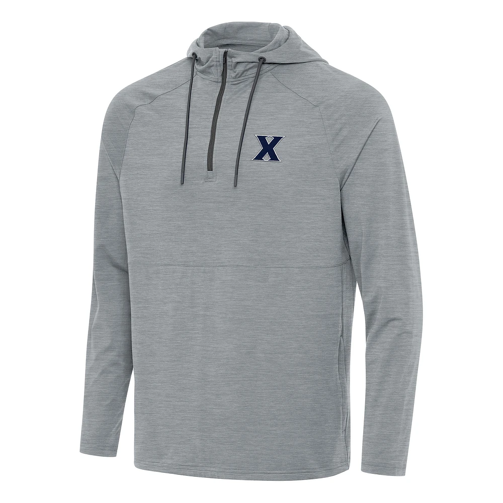 Men's Antigua Heather Gray Xavier Musketeers Spikes Raglan Quarter-Zip Hoodie