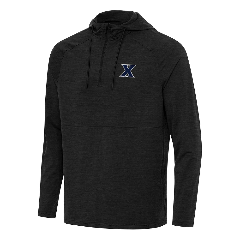 Men's Antigua Heather Black Xavier Musketeers Spikes Raglan Quarter-Zip Hoodie