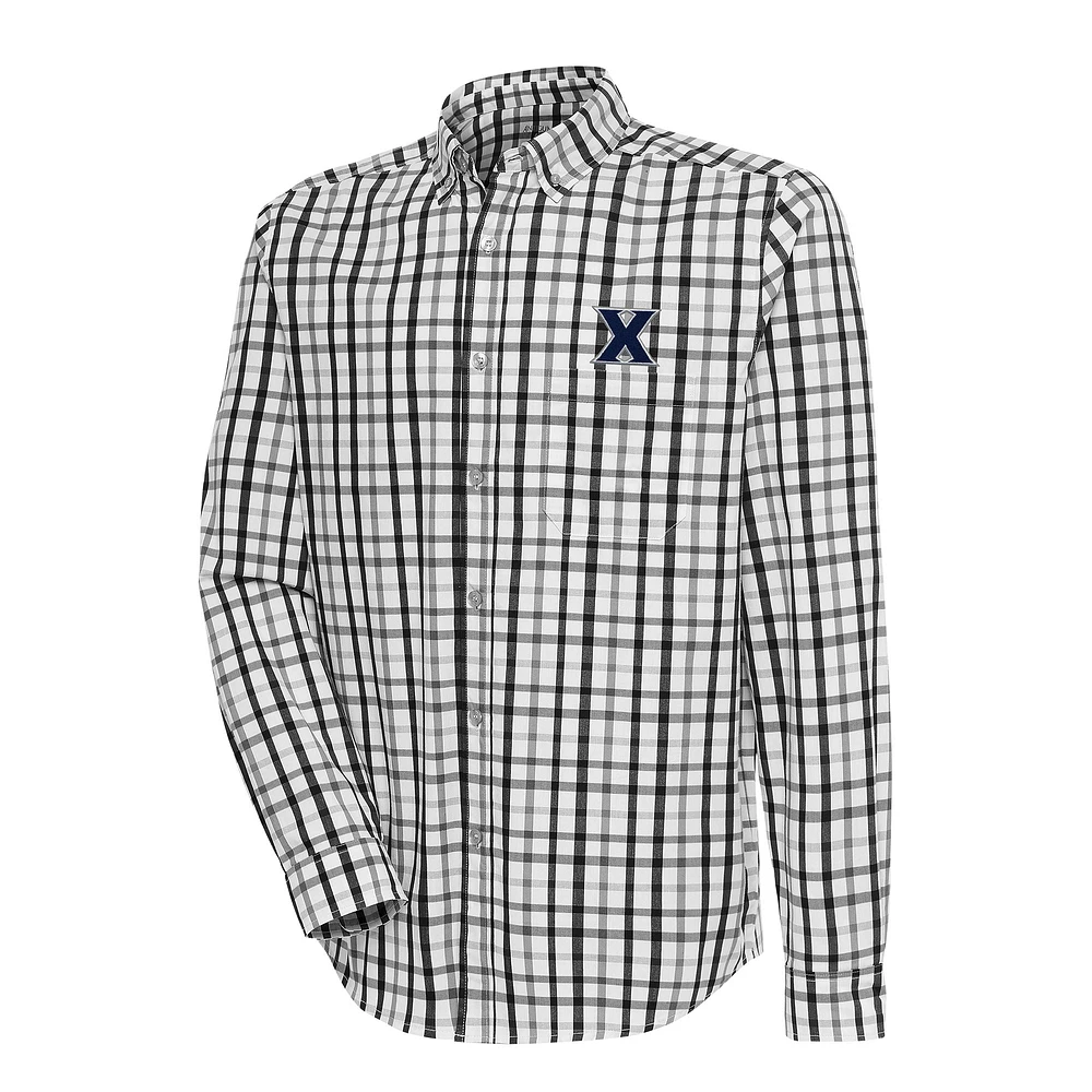 Men's Antigua Black/Gray Xavier Musketeers Tending 2 Tri-Blend Long Sleeve Full-Button Shirt