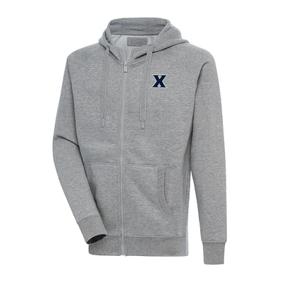 Men's Antigua Heather Gray Xavier Musketeers Big & Tall Victory Full-Zip Hoodie Jacket