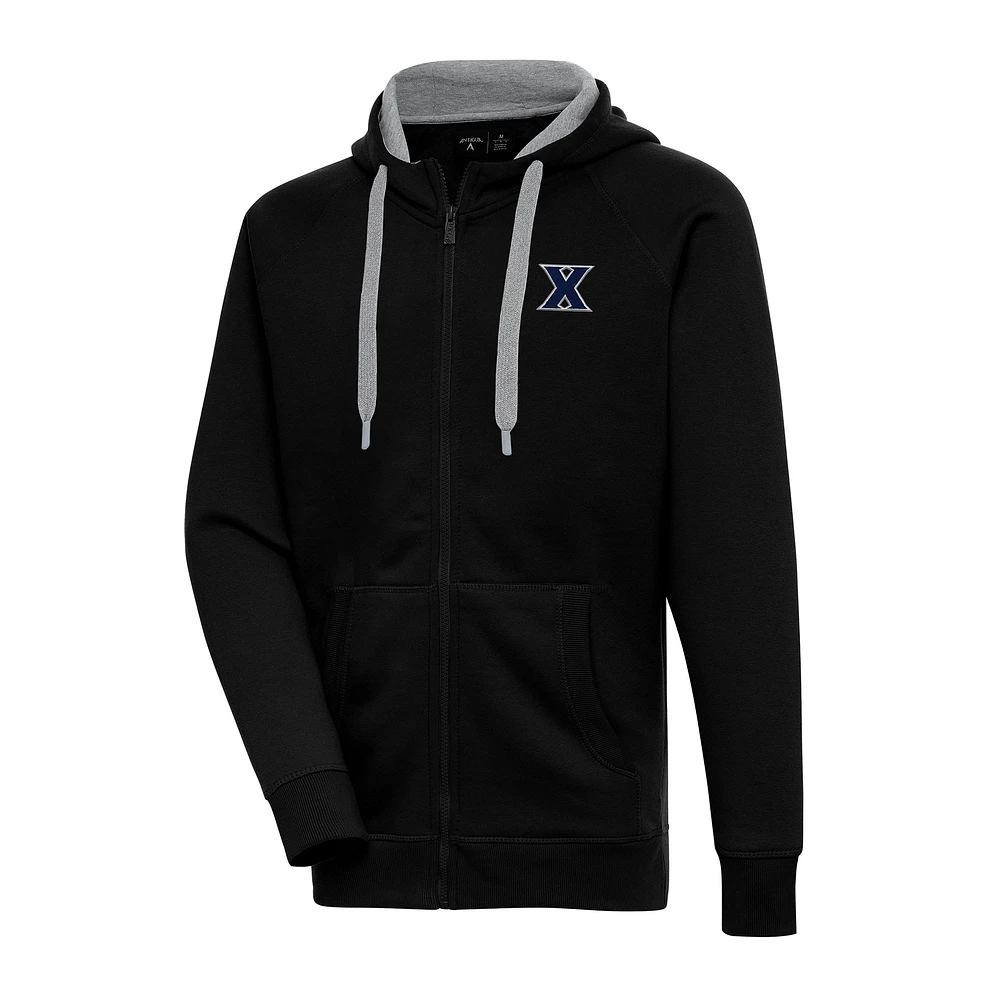 Men's Antigua Black Xavier Musketeers Big & Tall Victory Full-Zip Hoodie Jacket