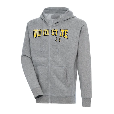 Men's Antigua Heather Gray Wichita State Shockers Big & Tall Victory Raglan Full-Zip Hoodie Jacket
