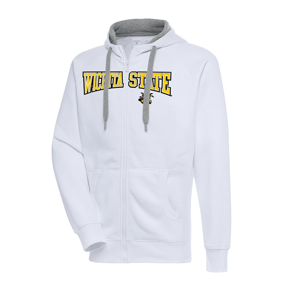 Men's Antigua White Wichita State Shockers Big & Tall Victory Raglan Full-Zip Hoodie Jacket