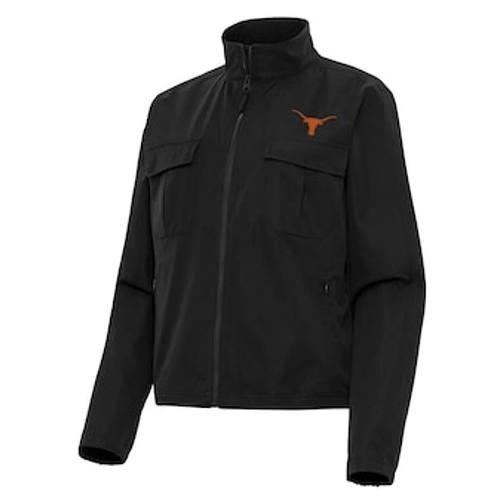 Women's Antigua Black Texas Longhorns Even Par Full-Zip Jacket