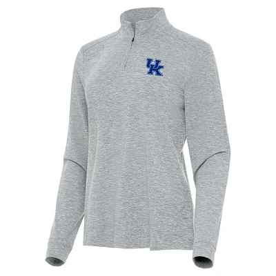 Women's Antigua  Heather Gray Kentucky Wildcats Mentor Long Sleeve Quarter-Zip Mock Polo