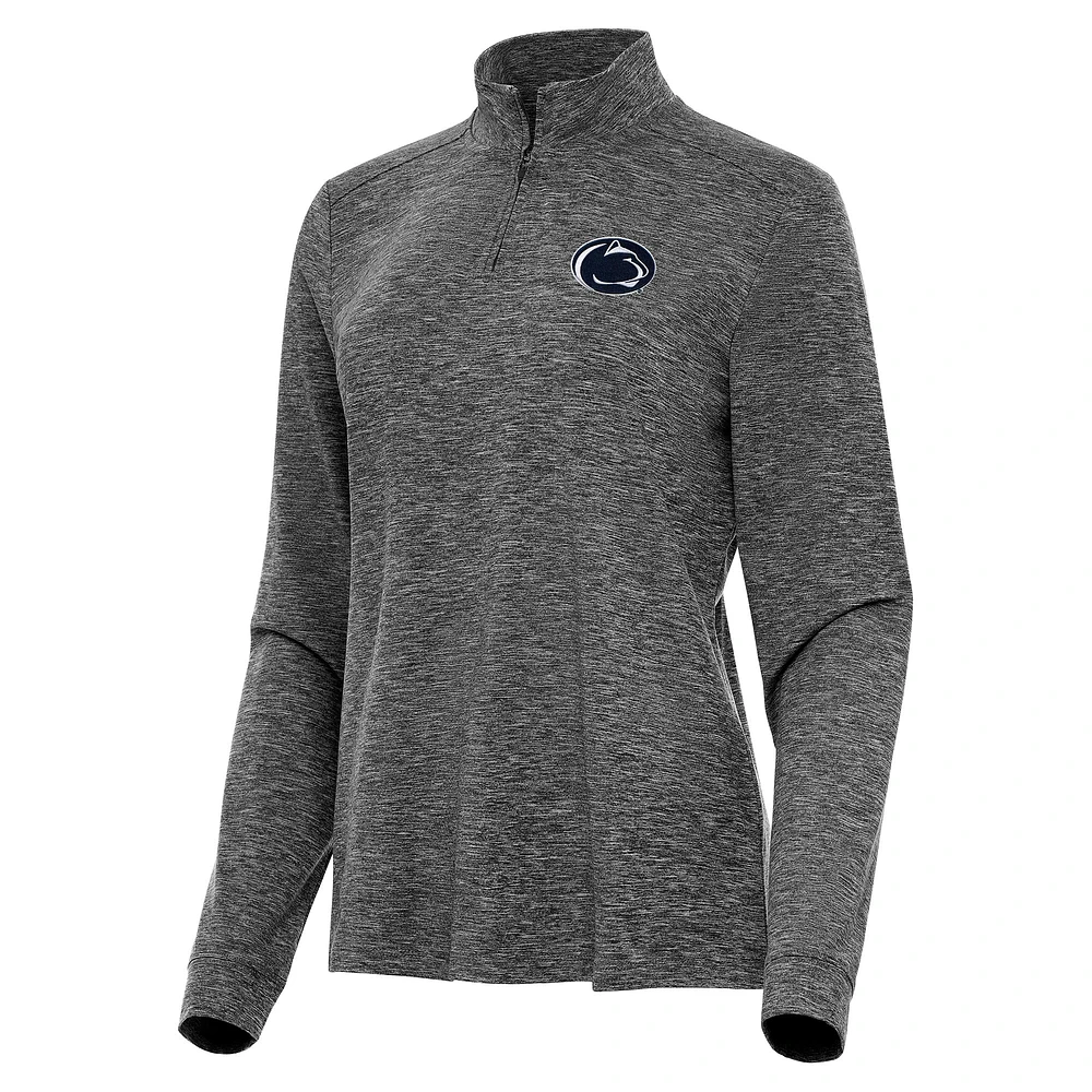 Women's Antigua Heather Black Penn State Nittany Lions Mentor Long Sleeve Quarter-Zip Mock Polo