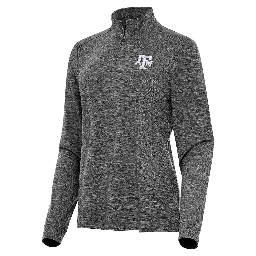 Women's Antigua Heather Texas A&M Aggies Mentor Long Sleeve Quarter-Zip Mock Polo