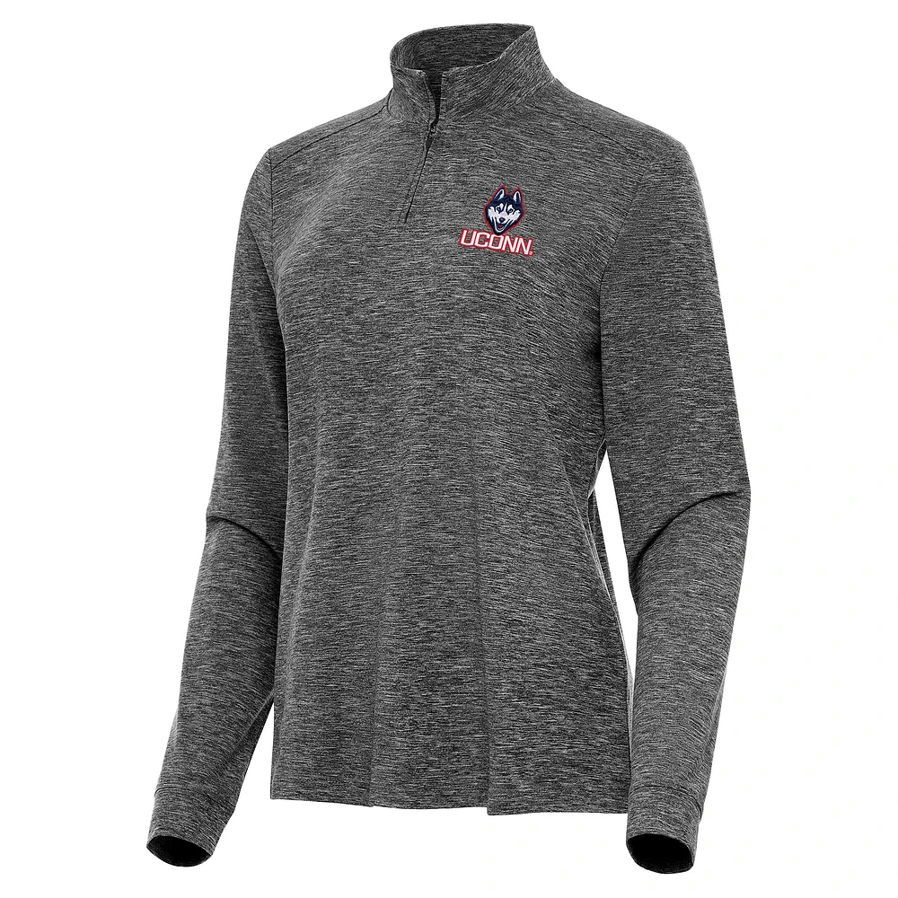 Women's Antigua Heather Black UConn Huskies Mentor Long Sleeve Quarter-Zip Mock Polo