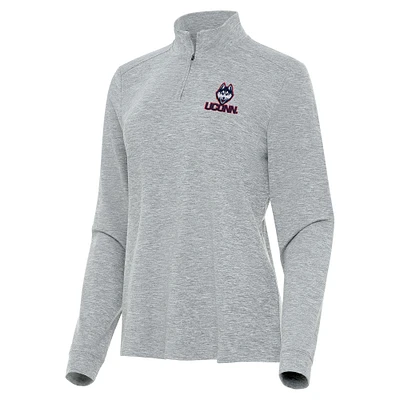 Women's Antigua Heather Gray UConn Huskies Mentor Long Sleeve Quarter-Zip Mock Polo