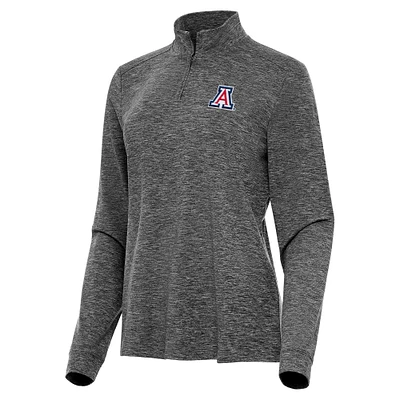 Women's Antigua Heather Black Arizona Wildcats Mentor Long Sleeve Quarter-Zip Mock Polo