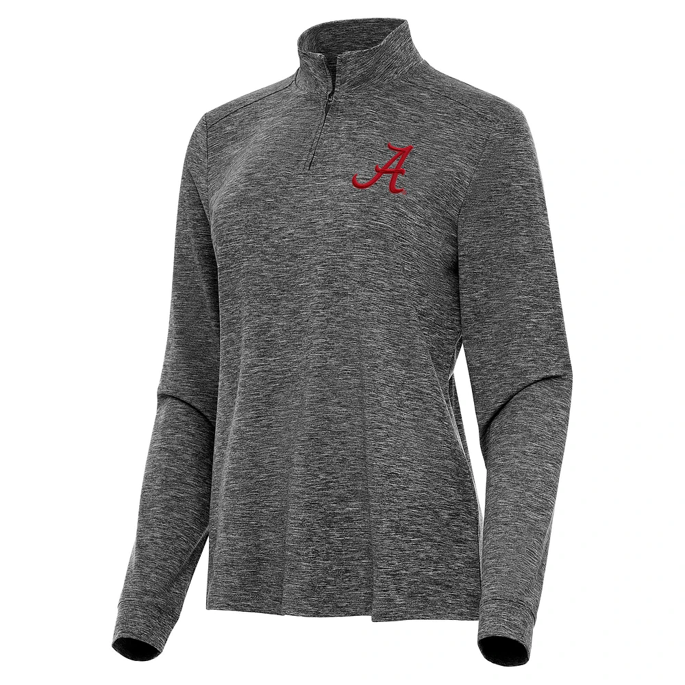 Women's Antigua Heather Alabama Crimson Tide Mentor Long Sleeve Quarter-Zip Mock Polo