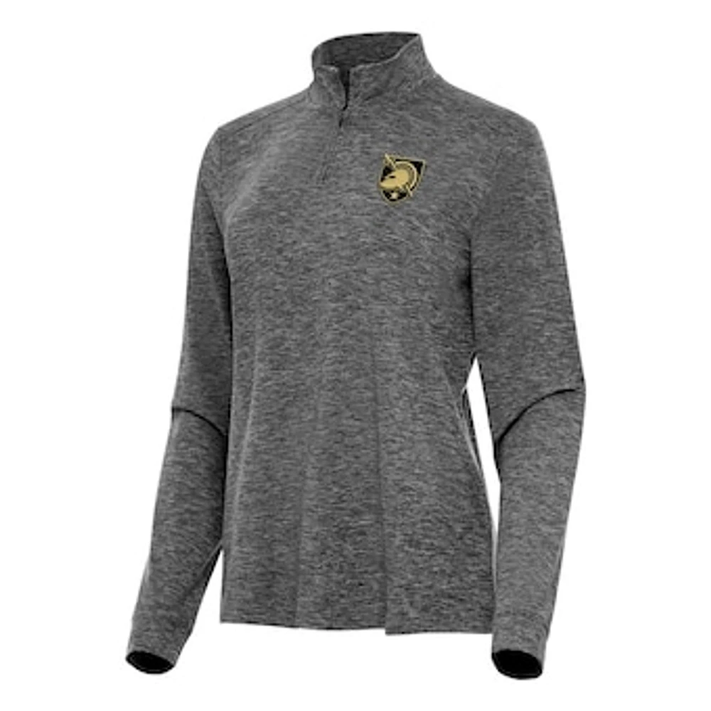 Women's Antigua Heather Black Army Knights Mentor Long Sleeve Quarter-Zip Mock Polo