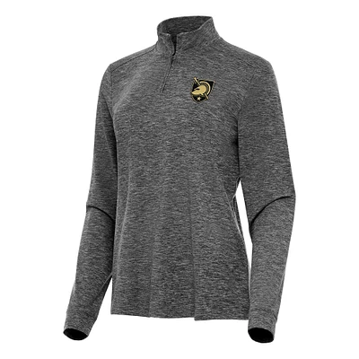 Women's Antigua Heather Black Army Knights Mentor Long Sleeve Quarter-Zip Mock Polo