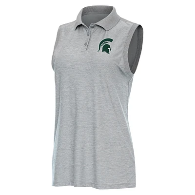 Women's Antigua Heather Gray Michigan State Spartans Recap Sleeveless Polo