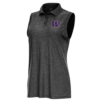Women's Antigua Heather Black Washington Huskies Recap Sleeveless Polo