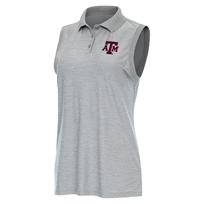 Women's Antigua Heather Gray Texas A&M Aggies Recap Sleeveless Polo