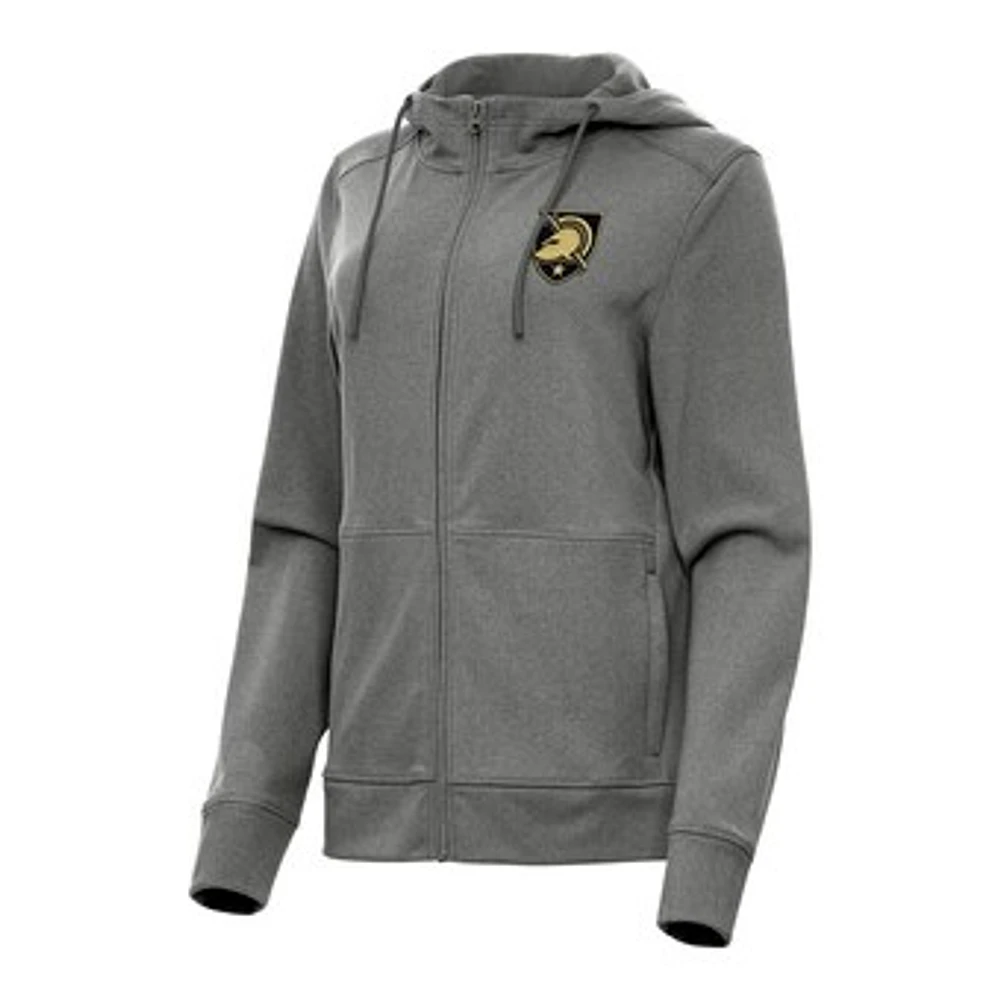 Women's Antigua Heather Black Army Knights Seeker Full-Zip Hoodie