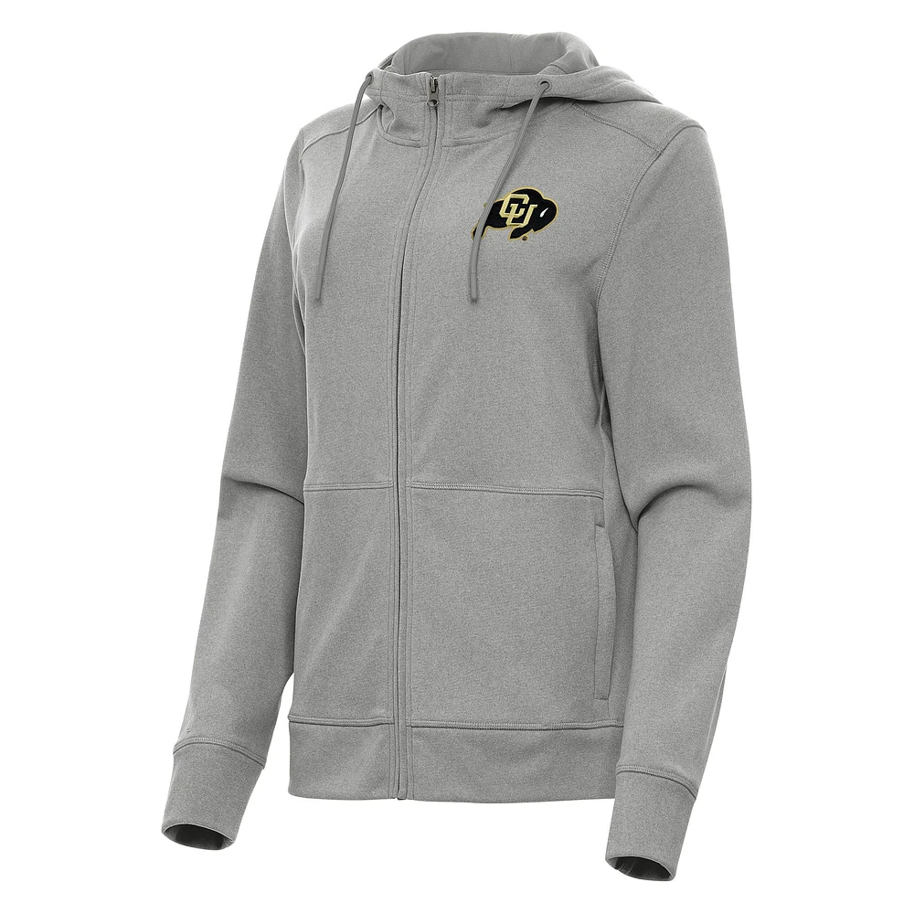 Women's Antigua Heather Gray Colorado Buffaloes Seeker Full-Zip Hoodie