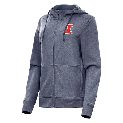 Women's Antigua Heather Navy Illinois Fighting Illini Seeker Full-Zip Hoodie