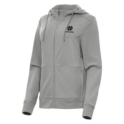 Women's Antigua Heather Gray Notre Dame Fighting Irish Seeker Full-Zip Hoodie