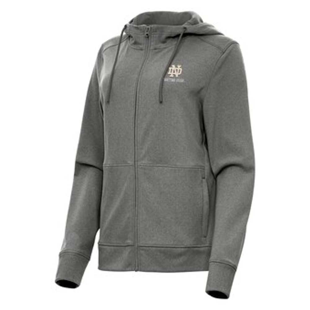 Women's Antigua Heather Black Notre Dame Fighting Irish Seeker Full-Zip Hoodie