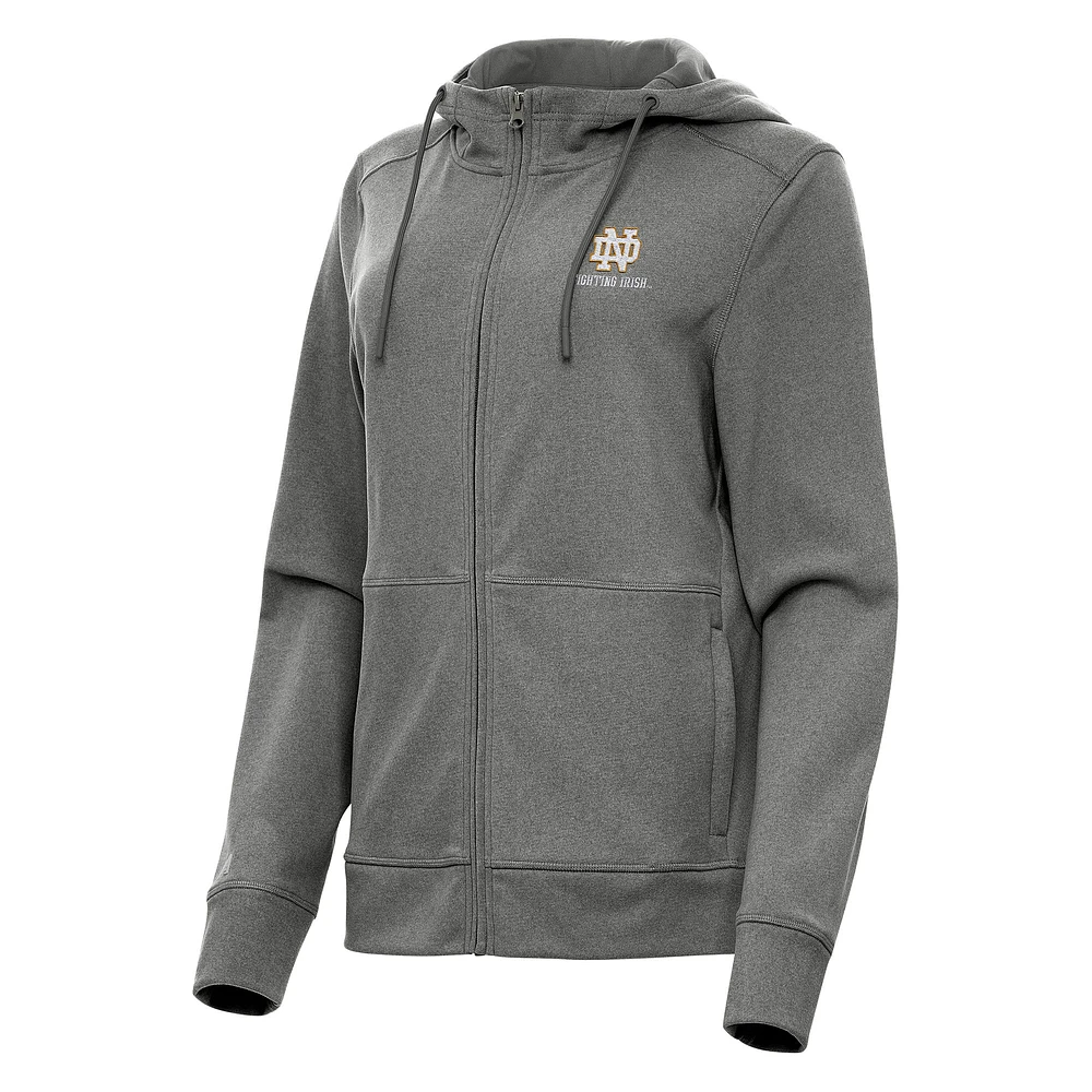 Women's Antigua Heather Black Notre Dame Fighting Irish Seeker Full-Zip Hoodie