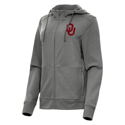 Women's Antigua Heather Black Oklahoma Sooners Seeker Full-Zip Hoodie