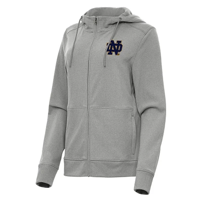 Women's Antigua Heather Gray Notre Dame Fighting Irish Seeker Full-Zip Hoodie